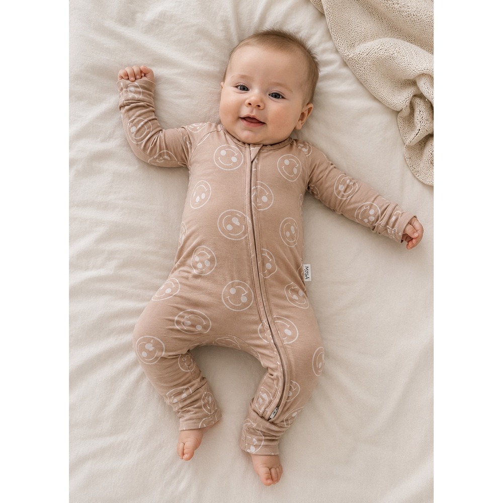 NWT Bamboo‎ Sleeper 3-6M Double Zip Convertible Footie Pajamas Smiley Face